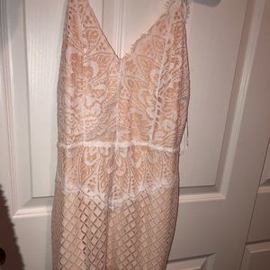 Vera and Lucy Cream/Pink Lace Bodycon Dress